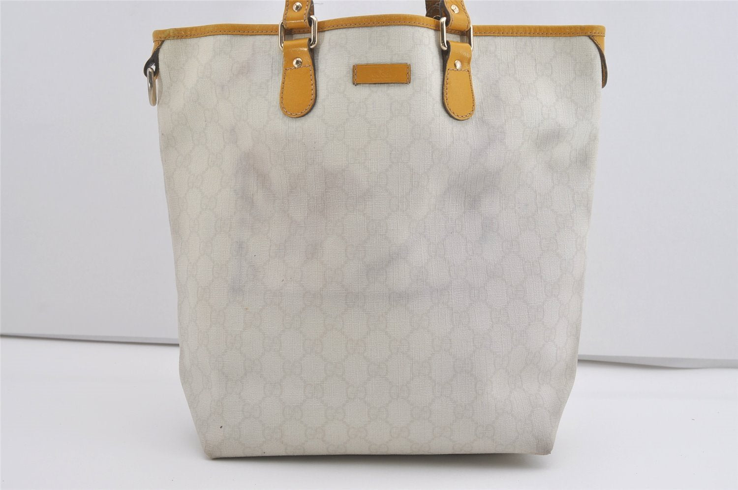 Authentic GUCCI Vintage Shoulder Tote Bag GG PVC Leather 189896 White 5372I