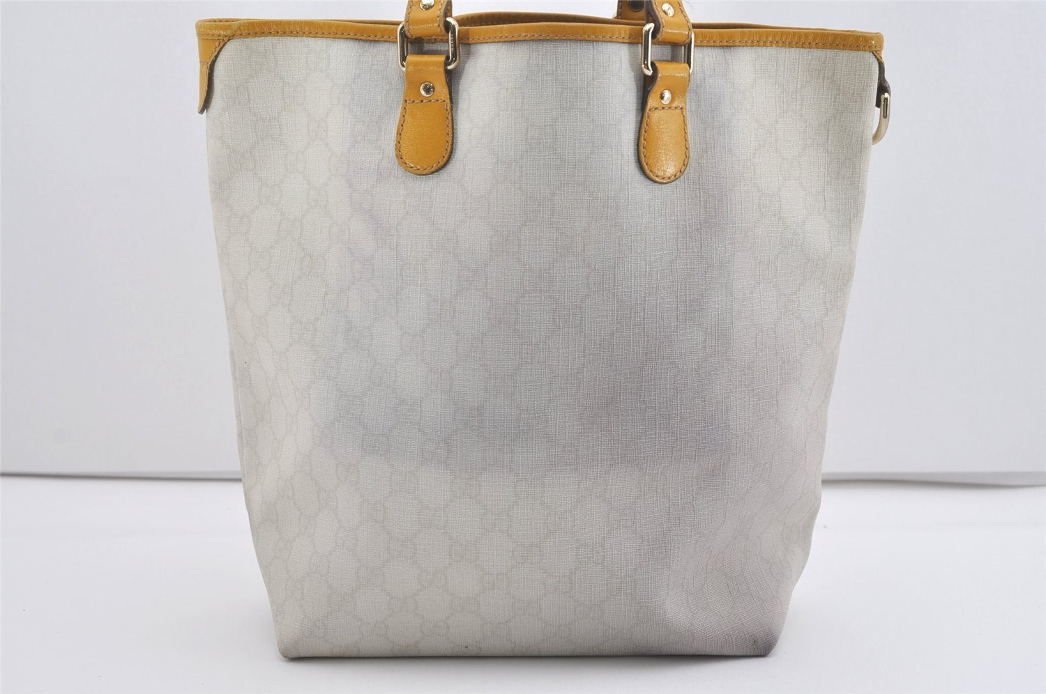 Authentic GUCCI Vintage Shoulder Tote Bag GG PVC Leather 189896 White 5372I