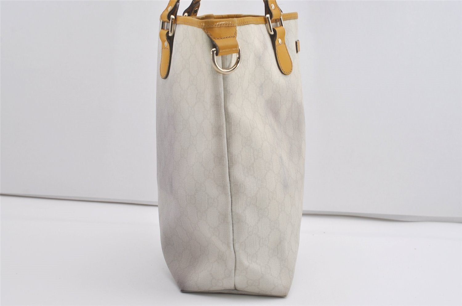 Authentic GUCCI Vintage Shoulder Tote Bag GG PVC Leather 189896 White 5372I