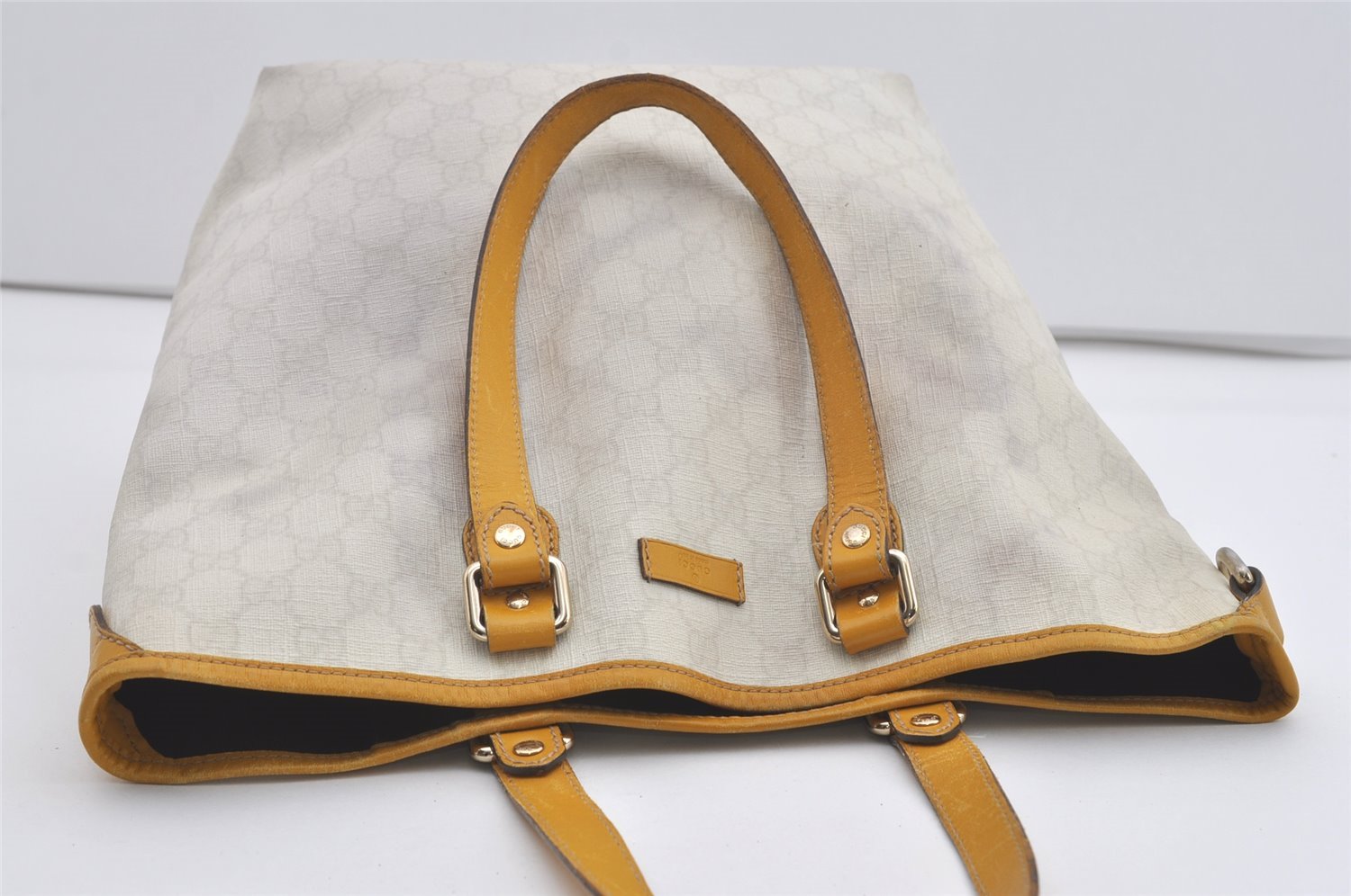 Authentic GUCCI Vintage Shoulder Tote Bag GG PVC Leather 189896 White 5372I