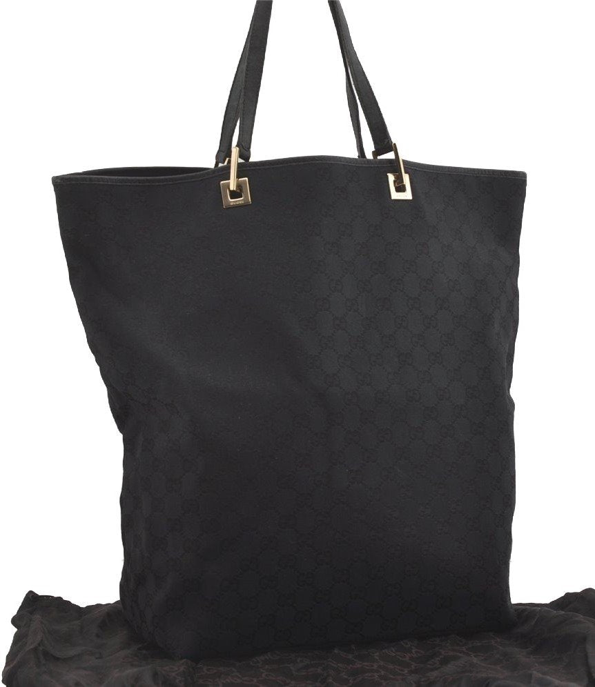 Authentic GUCCI Vintage Shoulder Tote Bag GG Canvas Leather 0021097 Black 5373I