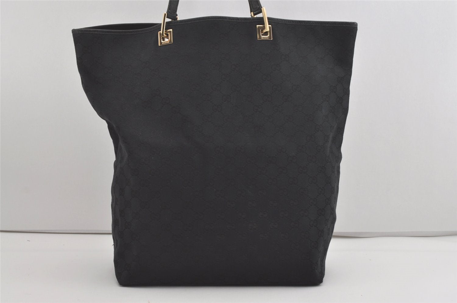 Authentic GUCCI Vintage Shoulder Tote Bag GG Canvas Leather 0021097 Black 5373I