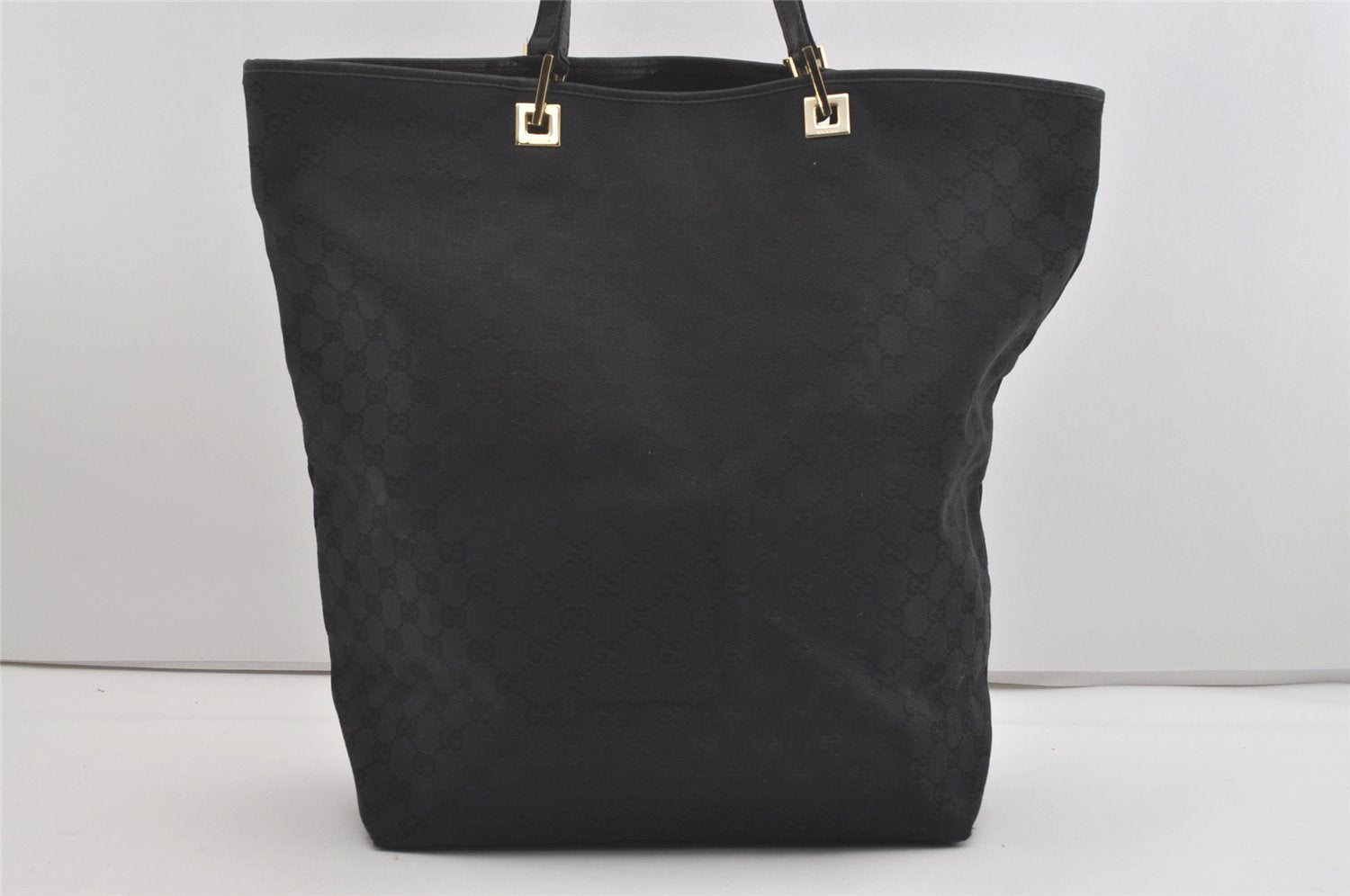 Authentic GUCCI Vintage Shoulder Tote Bag GG Canvas Leather 0021097 Black 5373I