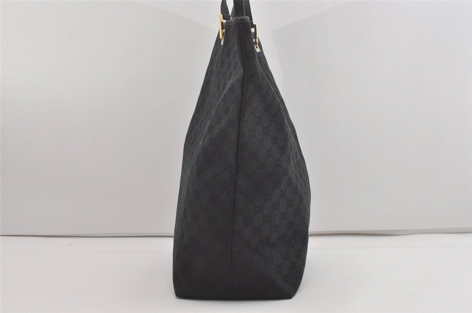 Authentic GUCCI Vintage Shoulder Tote Bag GG Canvas Leather 0021097 Black 5373I