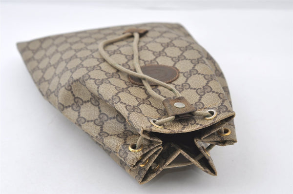 Authentic GUCCI Vintage Drawstring Hand Bag Purse GG PVC Leather Brown 5375I