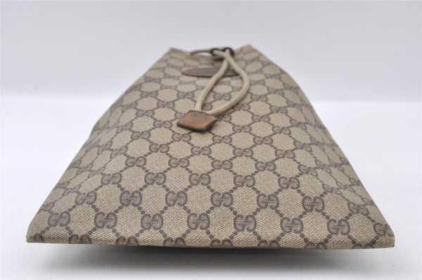 Authentic GUCCI Vintage Drawstring Hand Bag Purse GG PVC Leather Brown 5375I