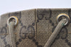 Authentic GUCCI Vintage Drawstring Hand Bag Purse GG PVC Leather Brown 5375I