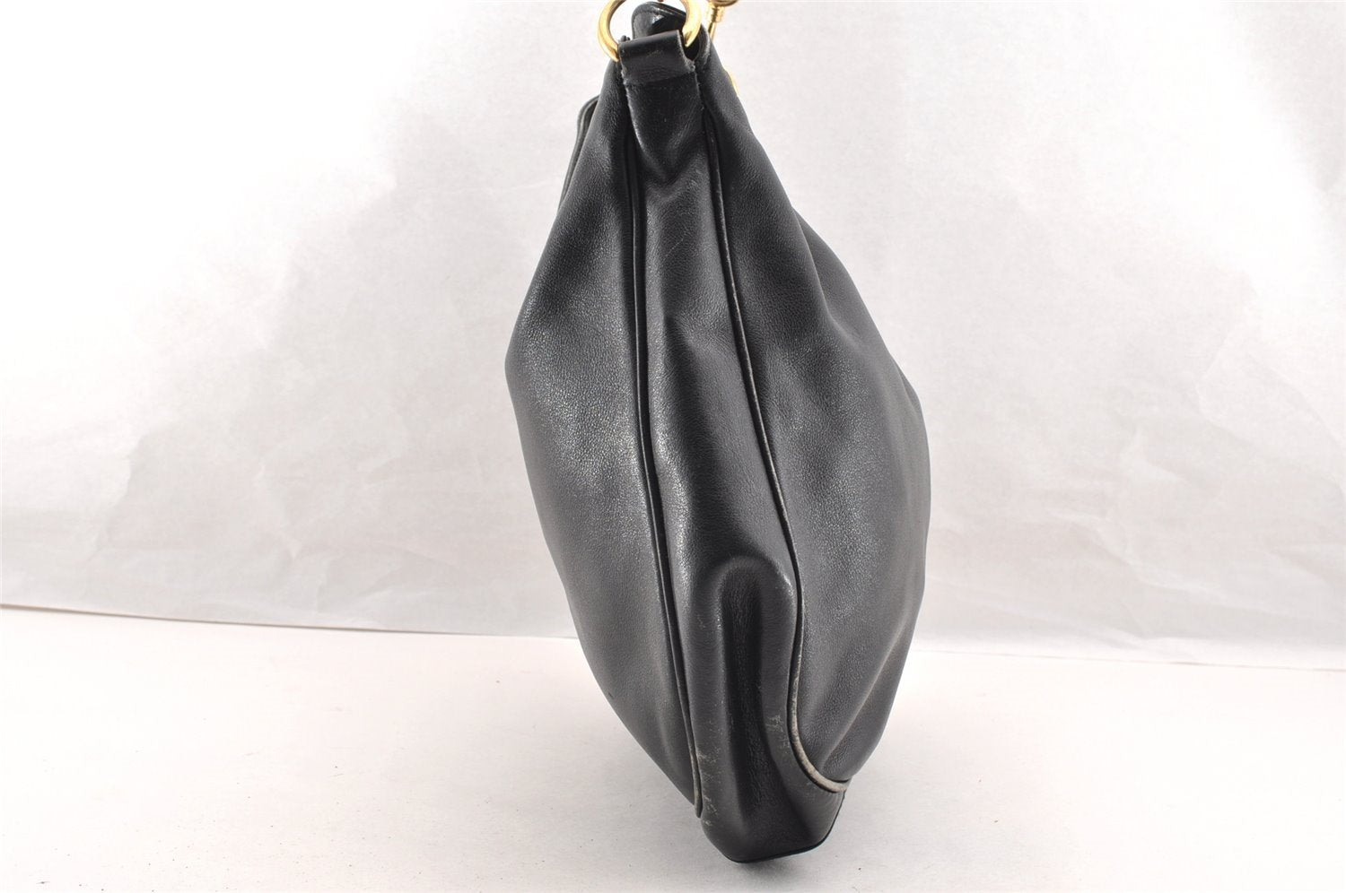 Authentic GUCCI Bamboo 2Way Shoulder Hand Bag Leather Black Junk 5376I