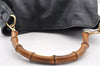 Authentic GUCCI Bamboo 2Way Shoulder Hand Bag Leather Black Junk 5376I