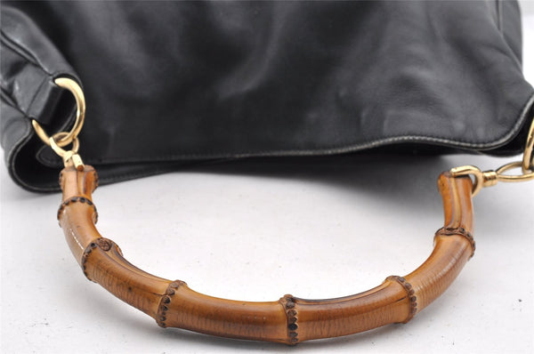 Authentic GUCCI Bamboo 2Way Shoulder Hand Bag Leather Black Junk 5376I