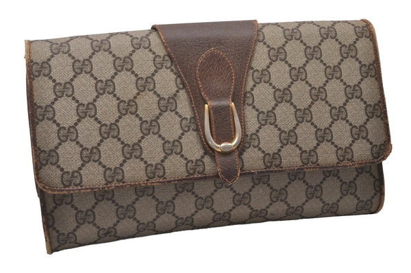 Authentic GUCCI 2Way Shoulder Clutch Bag Purse GG PVC Leather Brown Junk 5378I