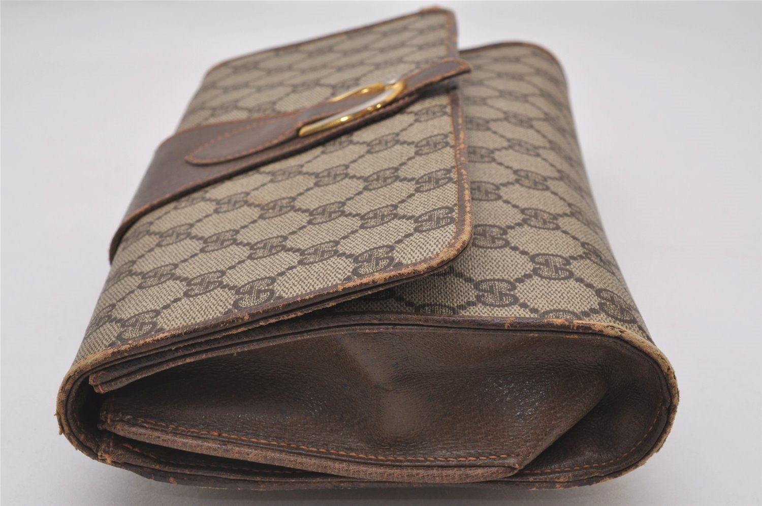 Authentic GUCCI 2Way Shoulder Clutch Bag Purse GG PVC Leather Brown Junk 5378I