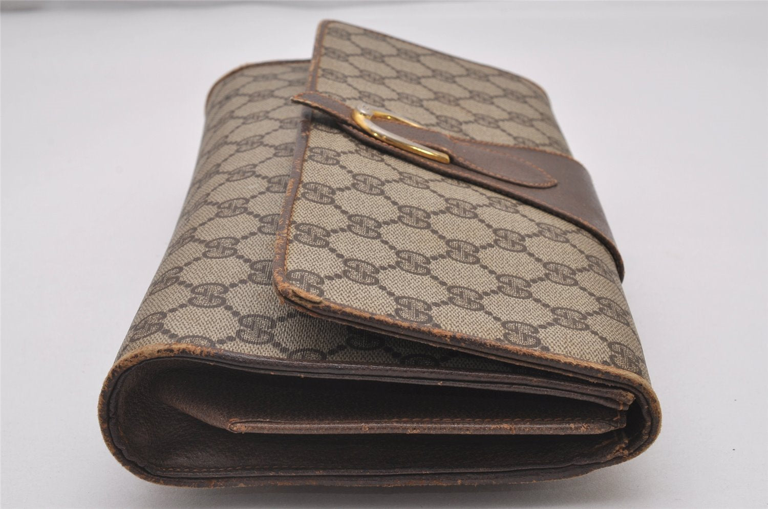 Authentic GUCCI 2Way Shoulder Clutch Bag Purse GG PVC Leather Brown Junk 5378I