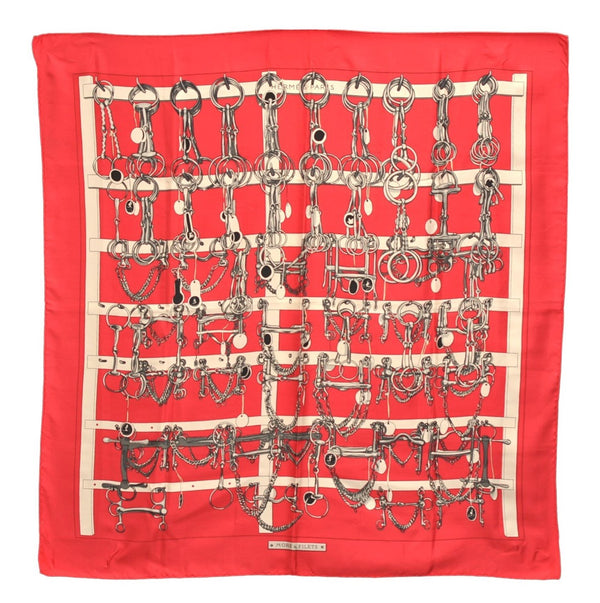 Authentic HERMES Carre 90 Scarf "MORS & FILETS" Silk Red 5379E