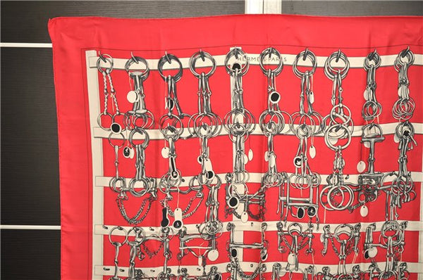 Authentic HERMES Carre 90 Scarf "MORS & FILETS" Silk Red 5379E