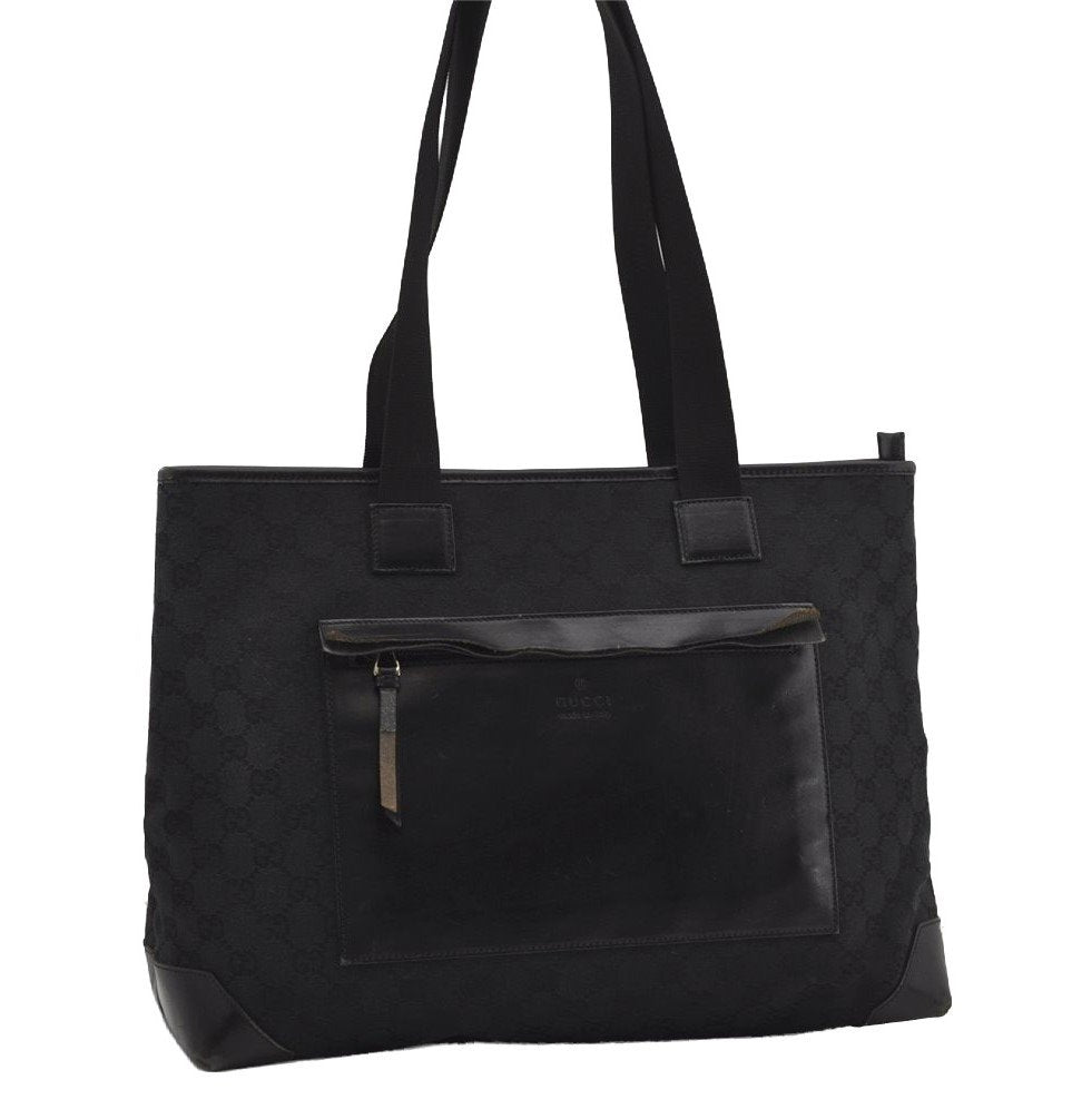 Authentic GUCCI Vintage Shoulder Tote Bag GG Canvas Leather 34339 Black 5380I