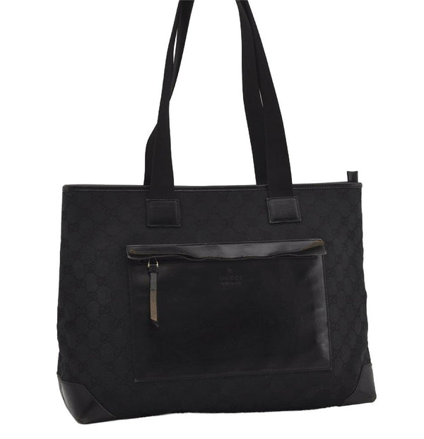 Authentic GUCCI Vintage Shoulder Tote Bag GG Canvas Leather 34339 Black 5380I