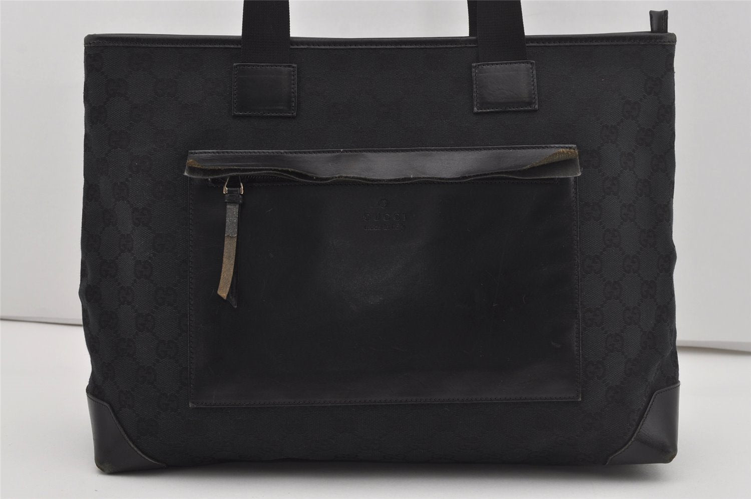 Authentic GUCCI Vintage Shoulder Tote Bag GG Canvas Leather 34339 Black 5380I