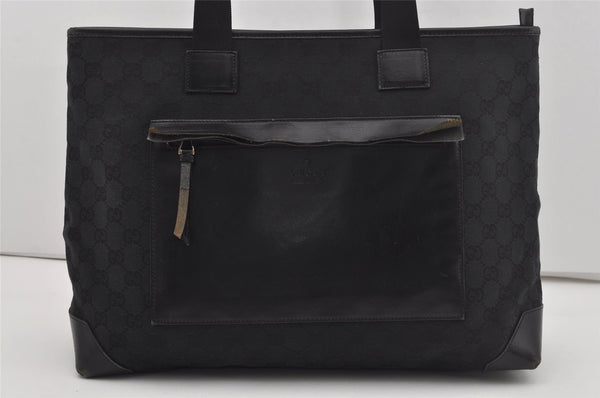 Authentic GUCCI Vintage Shoulder Tote Bag GG Canvas Leather 34339 Black 5380I