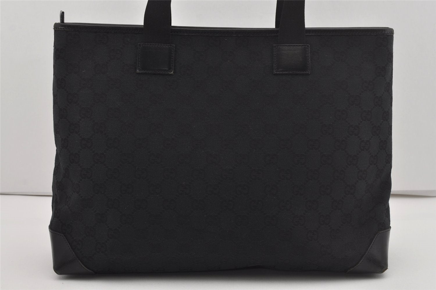 Authentic GUCCI Vintage Shoulder Tote Bag GG Canvas Leather 34339 Black 5380I