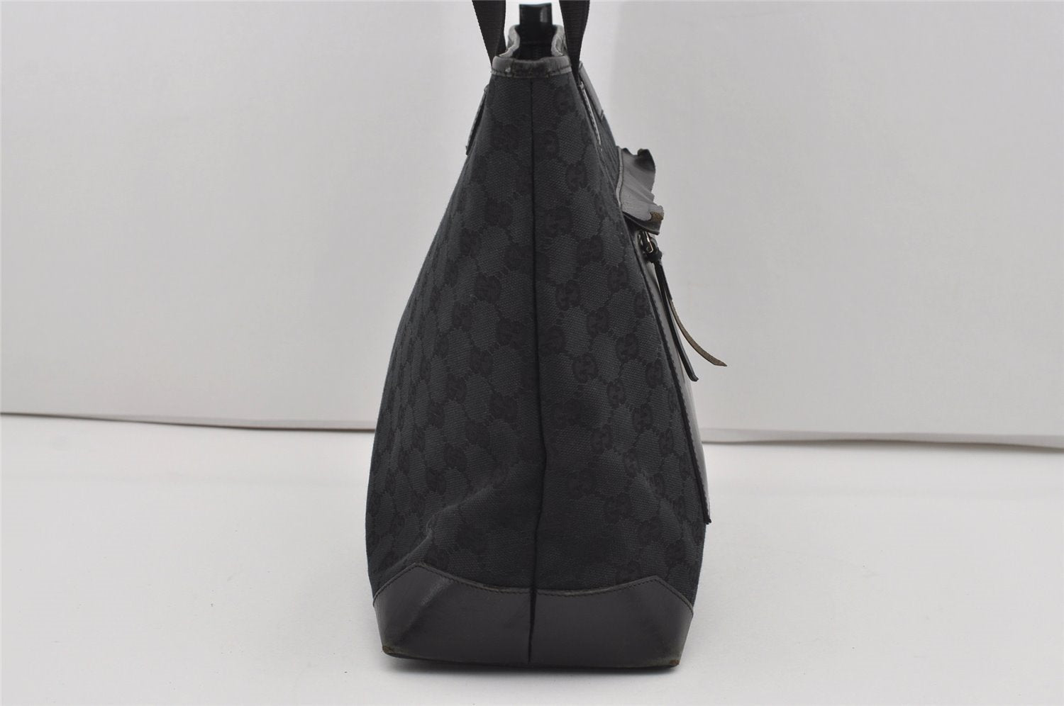 Authentic GUCCI Vintage Shoulder Tote Bag GG Canvas Leather 34339 Black 5380I