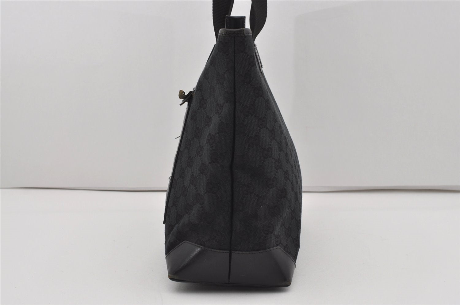 Authentic GUCCI Vintage Shoulder Tote Bag GG Canvas Leather 34339 Black 5380I