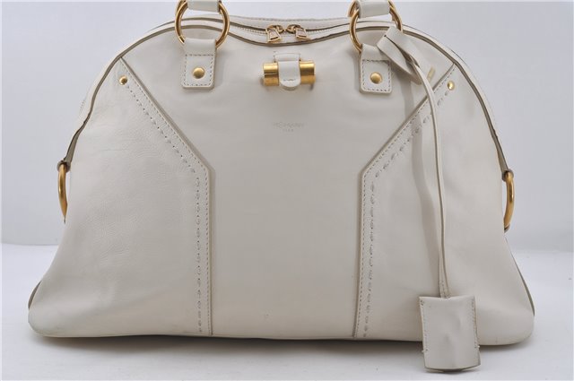 Authentic YVES SAINT LAURENT Muse Shoulder Hand Bag Leather 156464 White 5381D