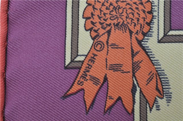 Authentic HERMES Petit Carre 40 Scarf Handkerchief Horse Motif Silk Purple 5383E