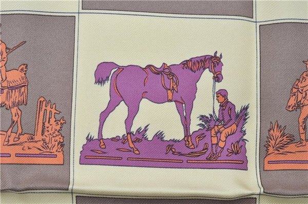 Authentic HERMES Petit Carre 40 Scarf Handkerchief Horse Motif Silk Purple 5383E