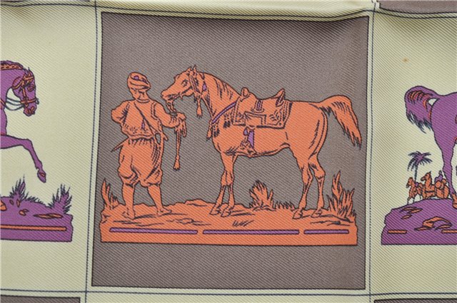 Authentic HERMES Petit Carre 40 Scarf Handkerchief Horse Motif Silk Purple 5383E