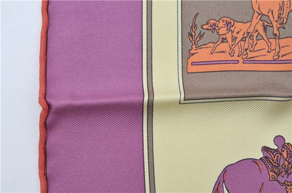 Authentic HERMES Petit Carre 40 Scarf Handkerchief Horse Motif Silk Purple 5383E