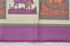 Authentic HERMES Petit Carre 40 Scarf Handkerchief Horse Motif Silk Purple 5383E