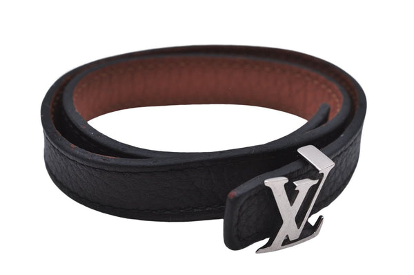 Authentic Louis Vuitton Taurillon Bracelet LV Bangle Black M6018E LV 5384E