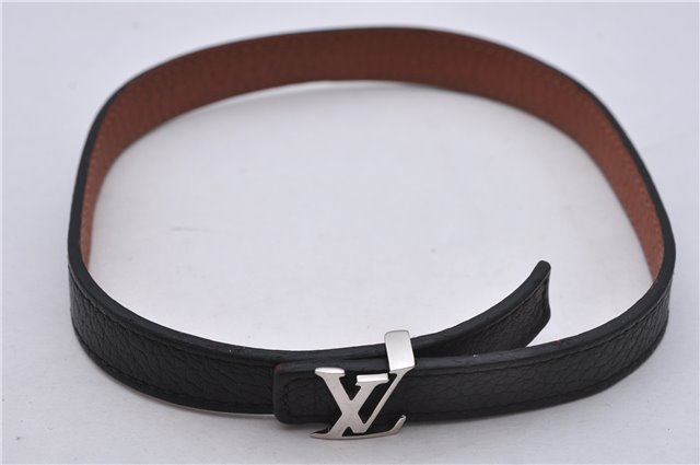 Authentic Louis Vuitton Taurillon Bracelet LV Bangle Black M6018E LV 5384E