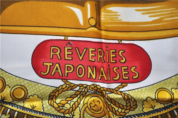 Authentic HERMES Carre 90 Scarf "REVERIES JAPONAISES" Silk Navy Box 5385E