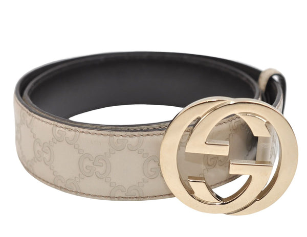 Authentic GUCCI Guccissima Interlocking G Belt Leather 85cm 33.5" Ivory 5386E