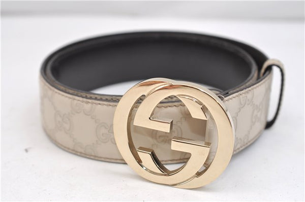 Authentic GUCCI Guccissima Interlocking G Belt Leather 85cm 33.5" Ivory 5386E