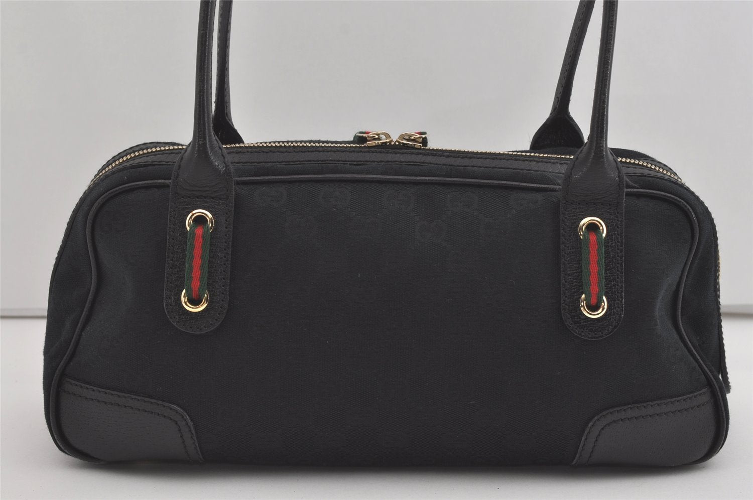 Authentic GUCCI Web Sherry Line Princy Shoulder Bag GG Canvas 161720 Black 5386I