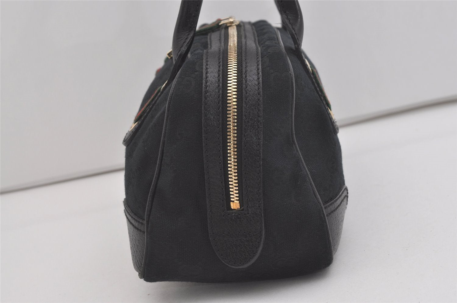 Authentic GUCCI Web Sherry Line Princy Shoulder Bag GG Canvas 161720 Black 5386I