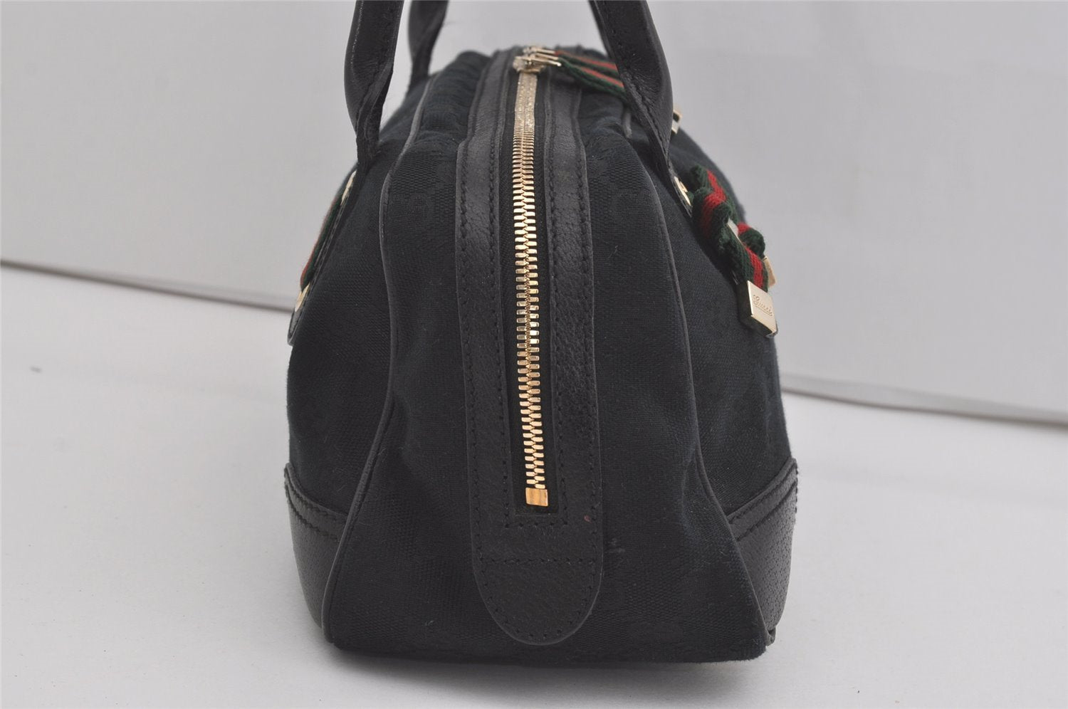 Authentic GUCCI Web Sherry Line Princy Shoulder Bag GG Canvas 161720 Black 5386I