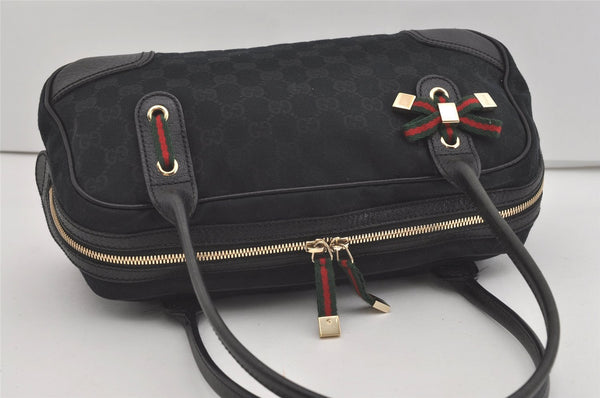 Authentic GUCCI Web Sherry Line Princy Shoulder Bag GG Canvas 161720 Black 5386I