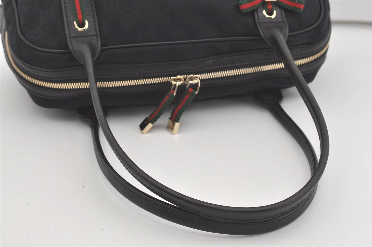 Authentic GUCCI Web Sherry Line Princy Shoulder Bag GG Canvas 161720 Black 5386I