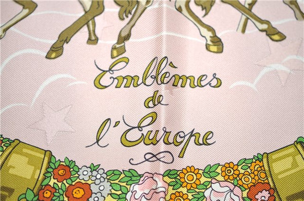 Authentic HERMES Carre 90 Scarf "Emblemes De Europe" Silk Pink 5388E