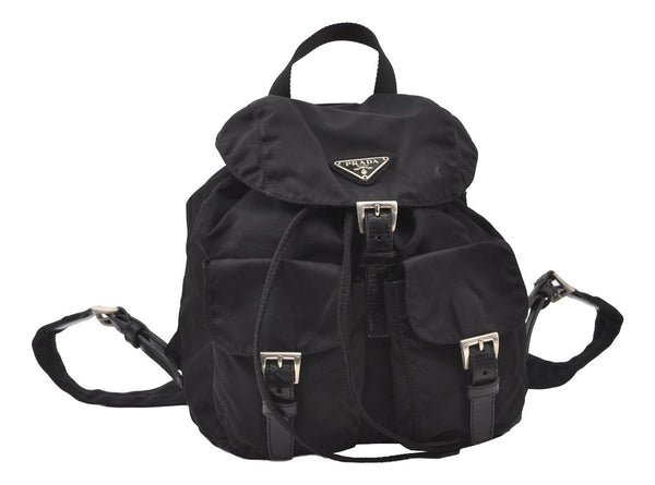 Authentic PRADA Vintage Nylon Tessuto Leather Backpack Black 5389I