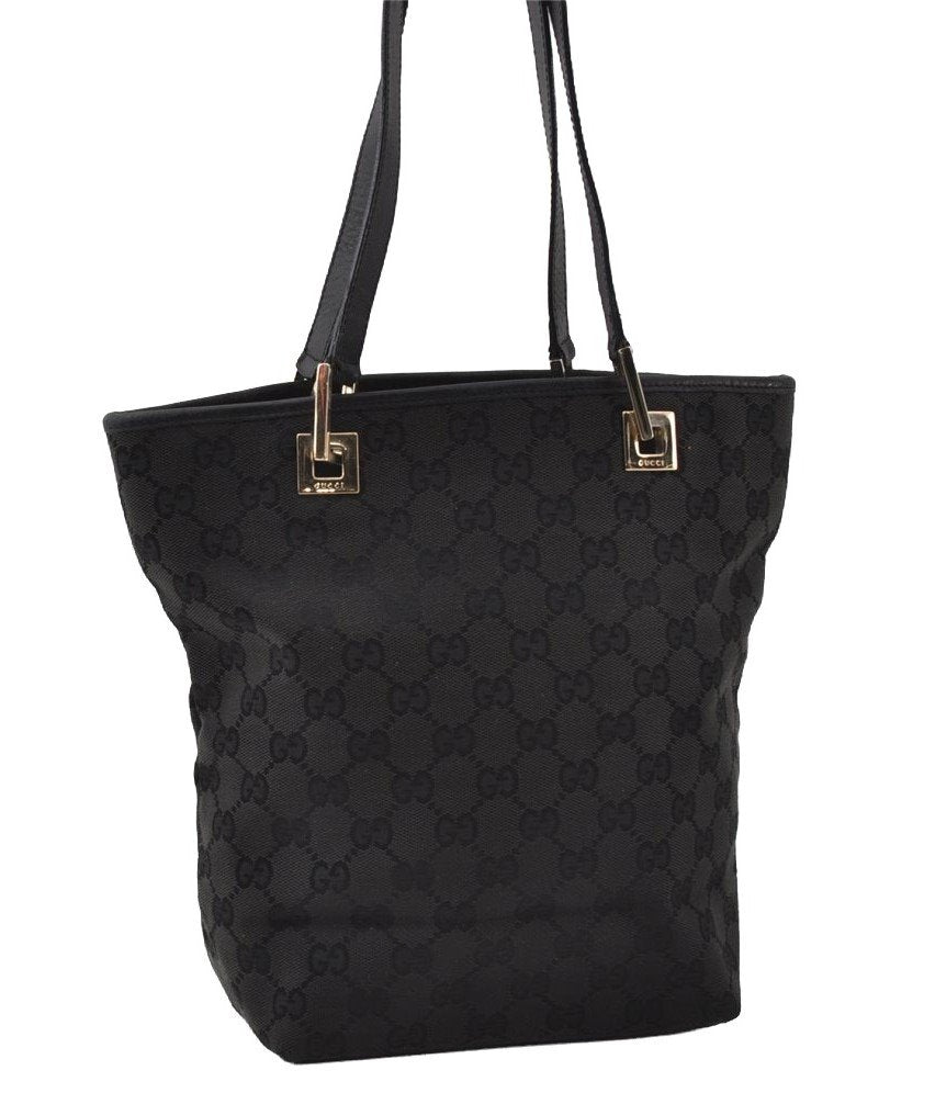 Authentic GUCCI Shoulder Hand Tote Bag GG Canvas Leather 0021099 Black 5391I