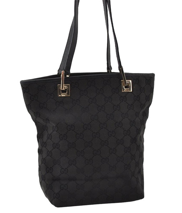 Authentic GUCCI Shoulder Hand Tote Bag GG Canvas Leather 0021099 Black 5391I