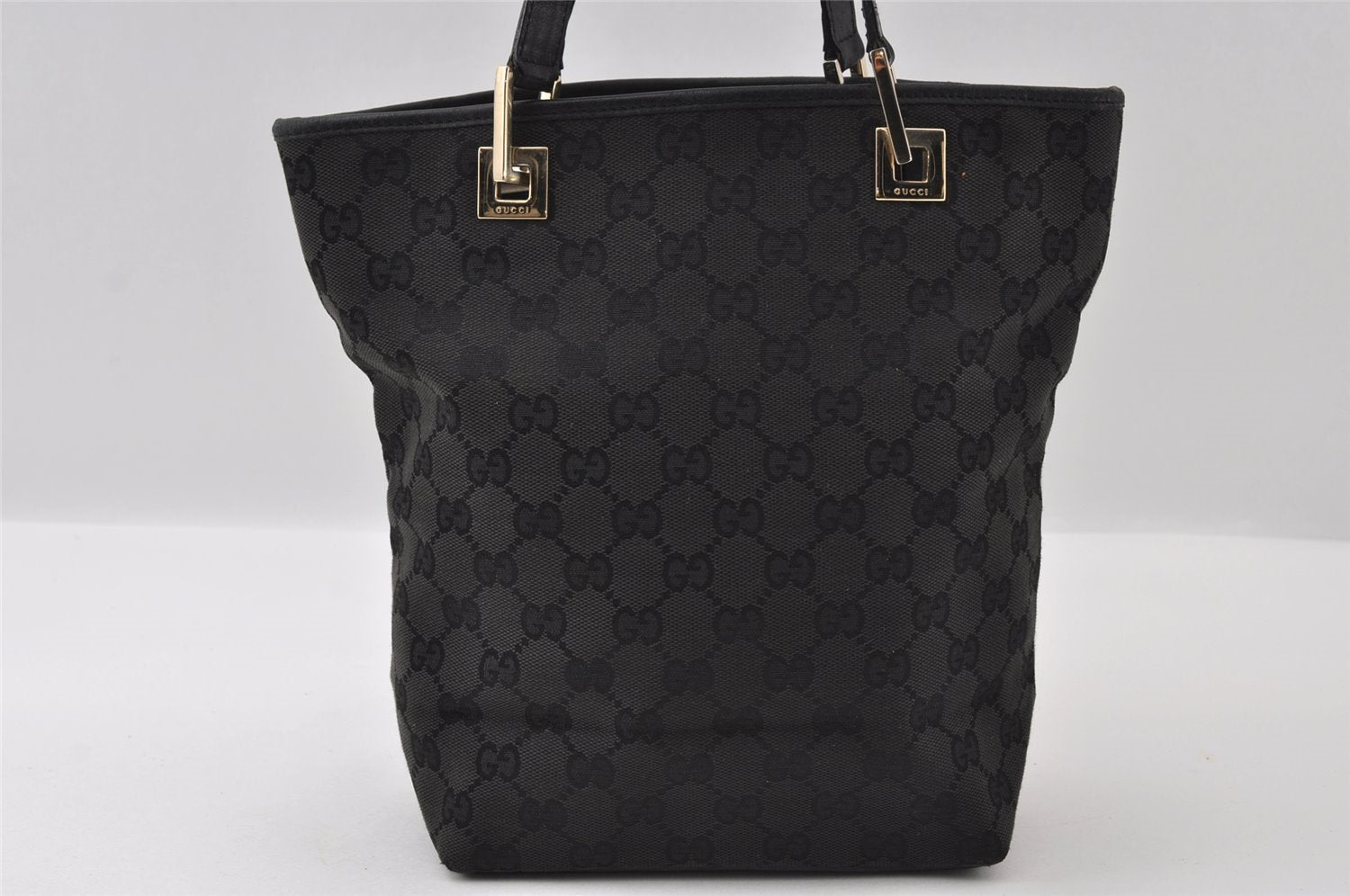 Authentic GUCCI Shoulder Hand Tote Bag GG Canvas Leather 0021099 Black 5391I