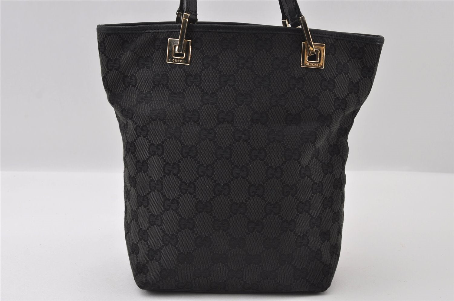 Authentic GUCCI Shoulder Hand Tote Bag GG Canvas Leather 0021099 Black 5391I