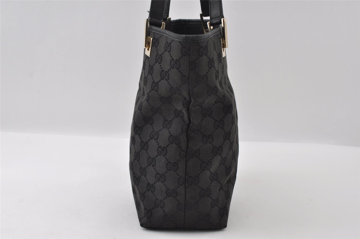 Authentic GUCCI Shoulder Hand Tote Bag GG Canvas Leather 0021099 Black 5391I