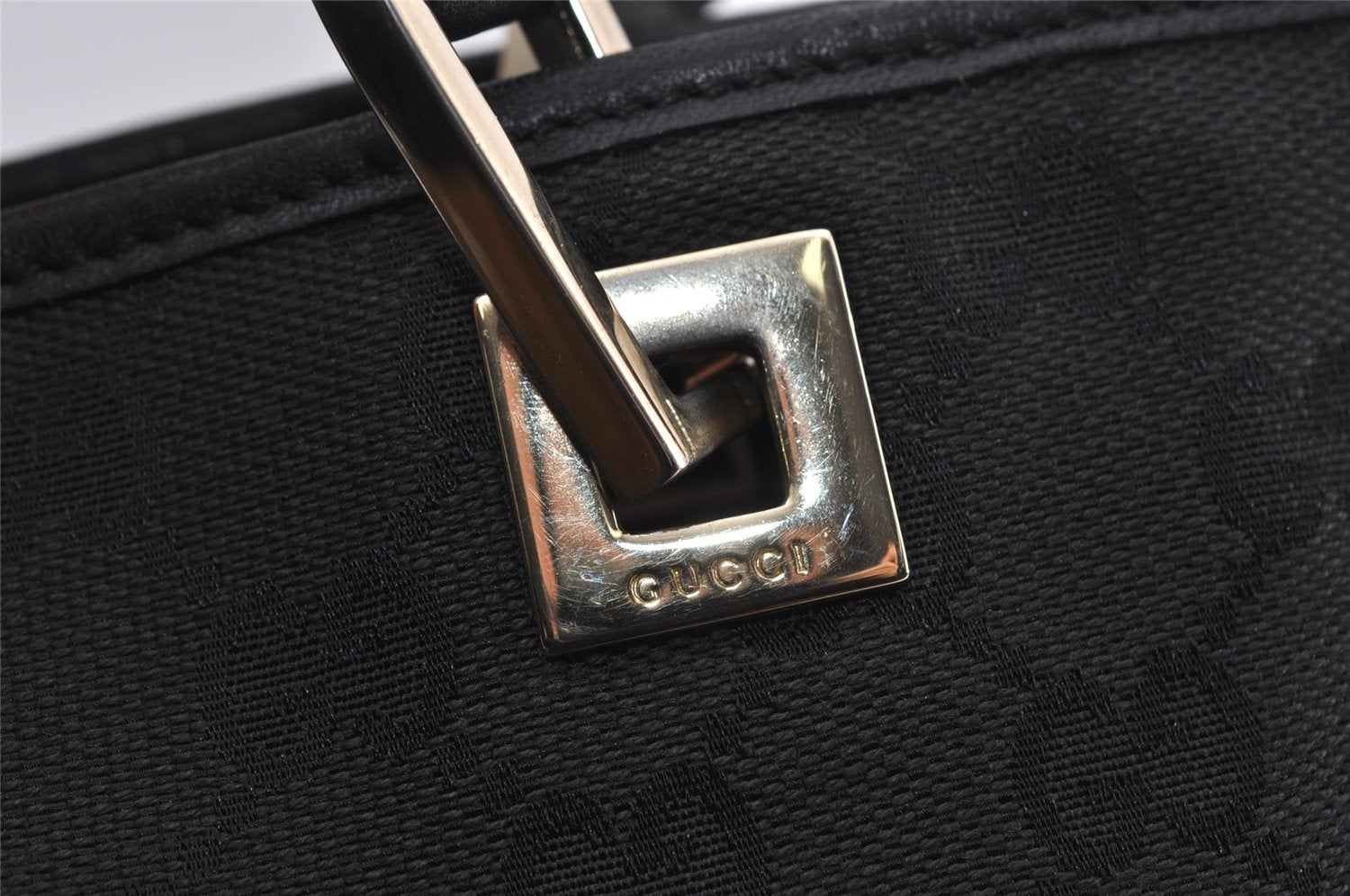 Authentic GUCCI Shoulder Hand Tote Bag GG Canvas Leather 0021099 Black 5391I